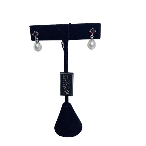 Honora Sterling Silver White Freshwater Pearls And Garnet Earrings (5981) - Picture 2 of 6